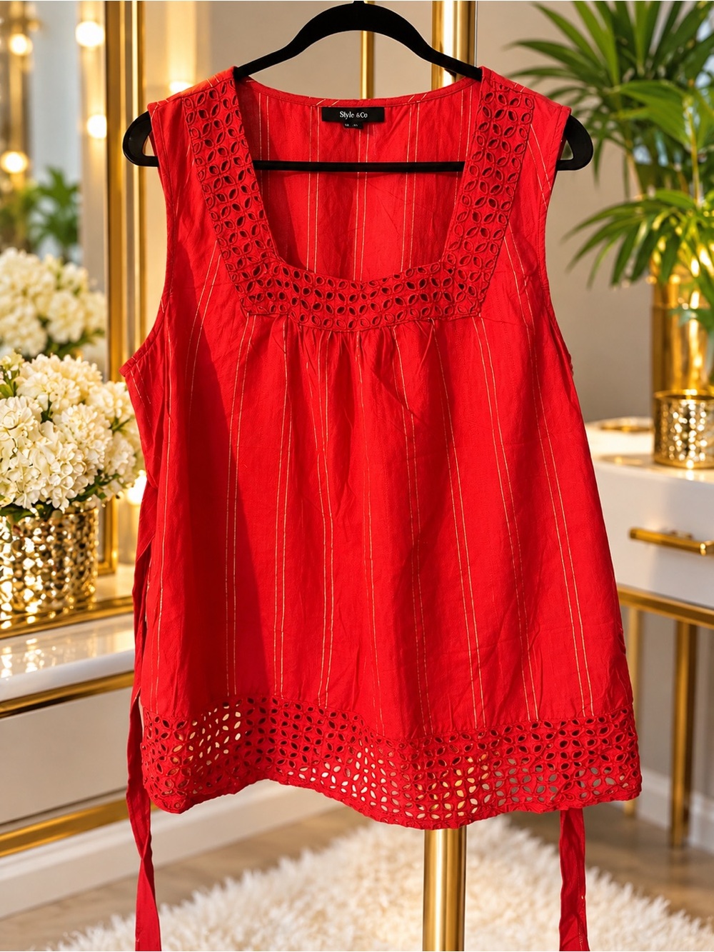 Style & Co. Red Eyelet Trim Sleeveless Tank